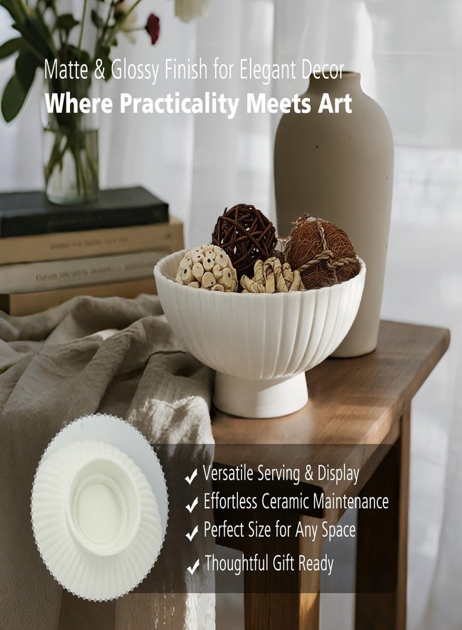 Accessoryway Modern 8 Inch White Ceramic Fruit Bowl - Small Footed Pedestal Fruit Bowl for Kitchen Counter, Farmhouse Chic Centerpiece for Dining Coffee Table & Home Decor,Key Ruffle Bowl for Entryway Table - Image 3